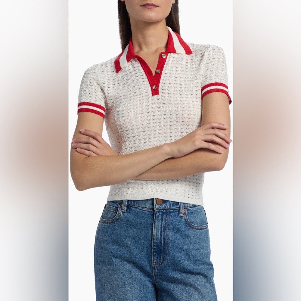 Alice + Olivia Martha Pointelle Polo Shirt - Picture 2 of 8